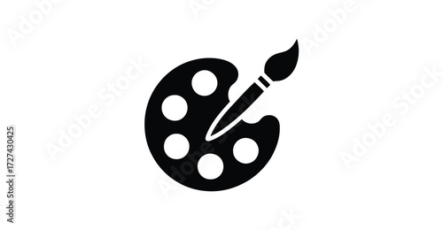Black artist palette and paintbrush icon, symbolizing creativity, painting, visual arts, design tools, and artistic expression