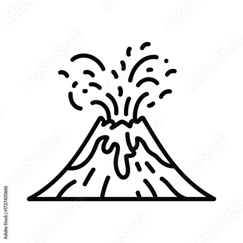 Simple line art illustration of an erupting volcano