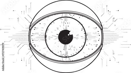 Bionic Human Eye with Integrated Circuitry Illustration