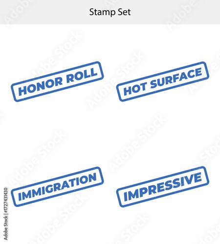 Blue Rubber Stamp Set with Messages on White Background