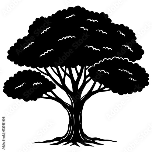 tree, silhouette, black, vector, clipart, nature, graphic, design, printable, artwork, forest, plant, foliage, icon, outline, trunk, leaves, shape, template, illustration, isolated, image, emblem, dec