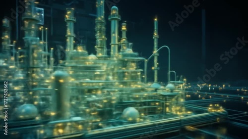 A holographic oil refinery representing the digitalization and automation of heavy industrial processes. 4k video