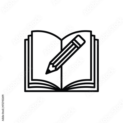 Open book with pencil icon for writing and learning