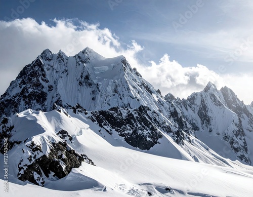 Majestic Snow Covered Mountain Peaks Under a Bright Sky