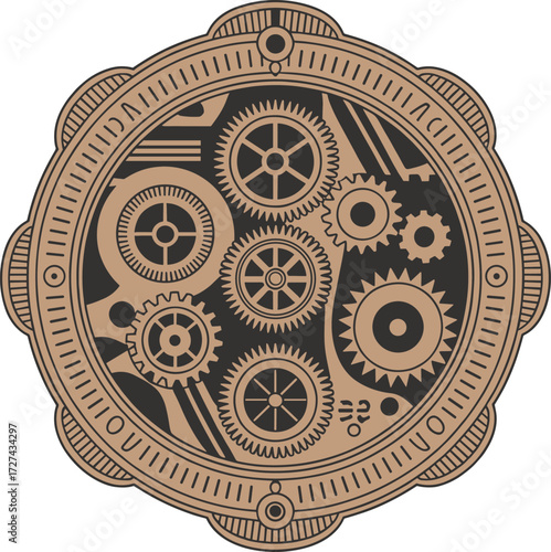 Intricate steampunk mechanical ornament with gears and clockwork details