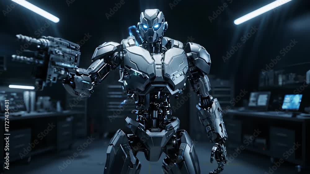 A computer system unit transforms into a robot. The concept of a ...