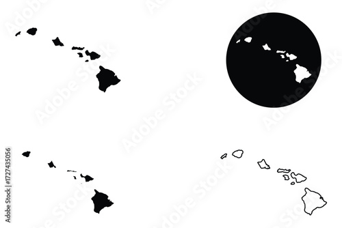 Map of Hawaii island, Hawaiian islands silhouette vector art illustration eps10