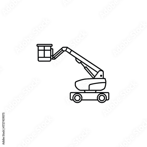 Artistic line drawing of a mobile boom lift with basket