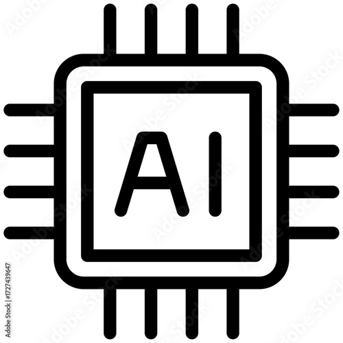 AI microchip vector icon — minimalist microchip with "AI" label, technology and processor symbol
