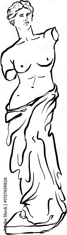 Hand drawn Greek themed ink vector illustration. Venise de milo statue