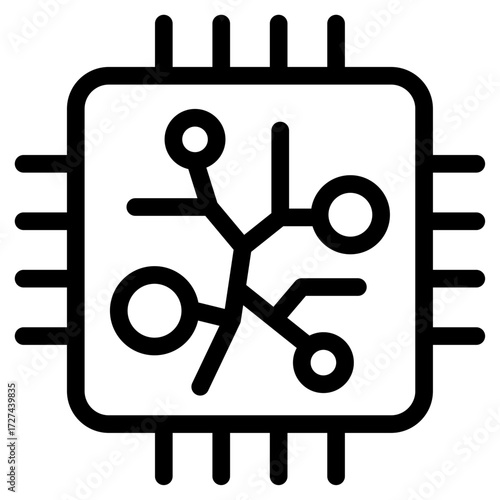 Integrated chip icon — microchip with branching circuits, embedded AI and IoT symbol
