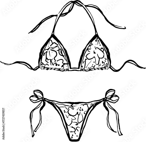 Hand drawn Greek themed ink vector illustration. Swimsuit 