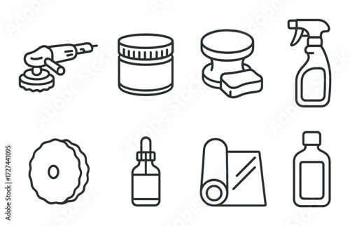 Car detailing tools icons on black gradient background