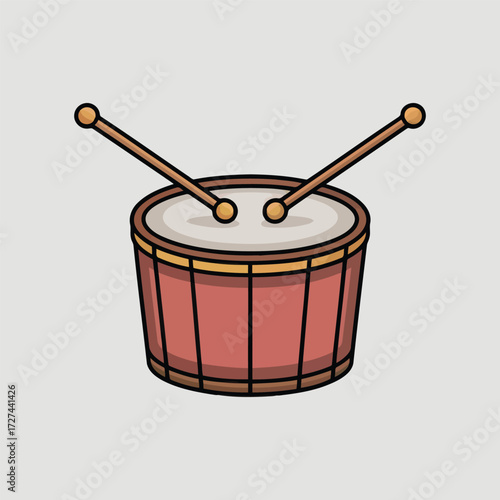 Cartoon Drum with Drumsticks Musical Instrument Vector Illustration