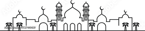 Elegant islamic mosque architecture stylized white line art on