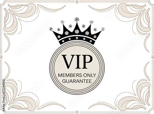 Luxurious vip membership card with regal crown and elegant border design
