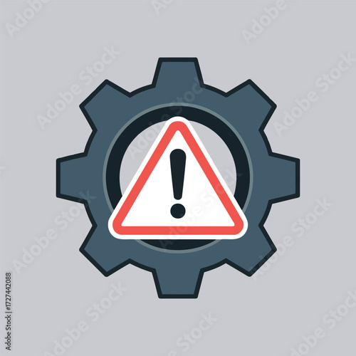 System Failure Warning Icon with Gear and Exclamation Mark