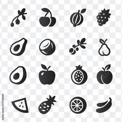Fresh Fruit Silhouette Icons for Healthy Living Designs