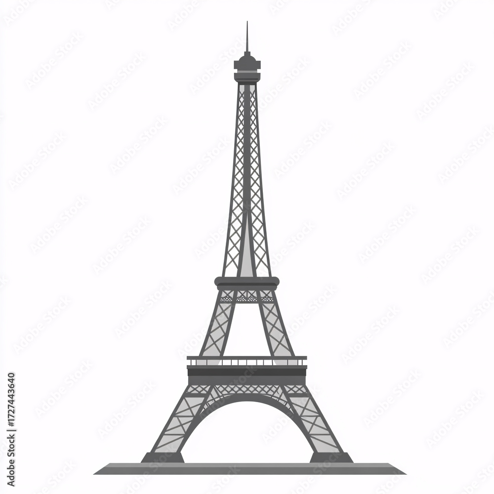 Obraz premium Black and white silhouette of the Eiffel Tower on white background, iconic Paris landmark vector illustration 