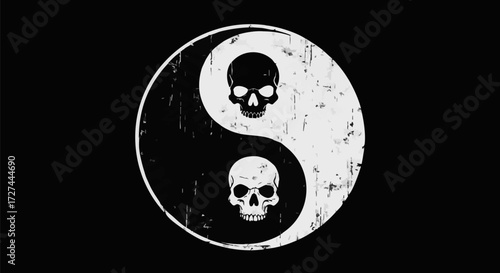 Yin yang symbol with skulls representing balance between life and death concept
