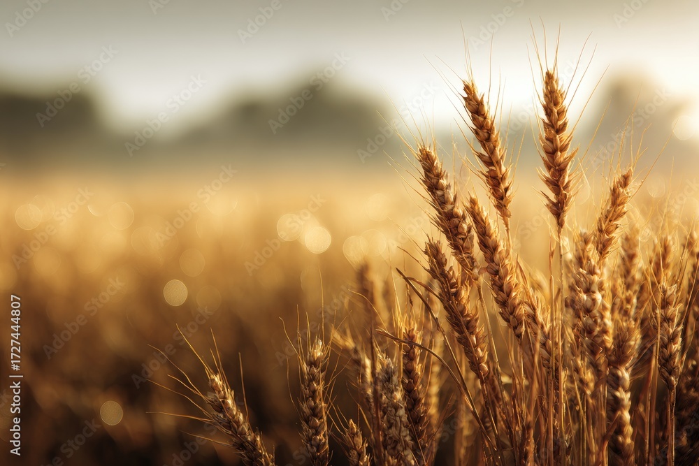 Obraz premium Golden wheat field at sunrise