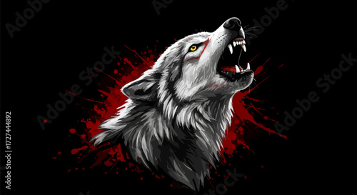 Majestic wolf howling with intensity against a dramatic red and black background