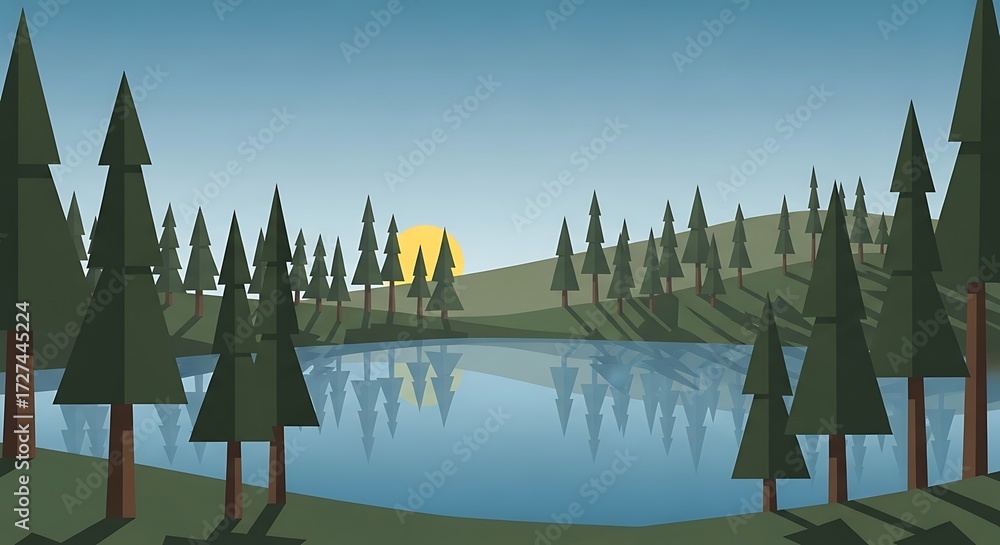 Fototapeta premium Lake Landscape Sun.