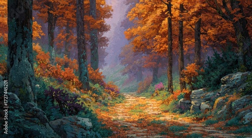 Autumn forest path.  Peaceful landscape