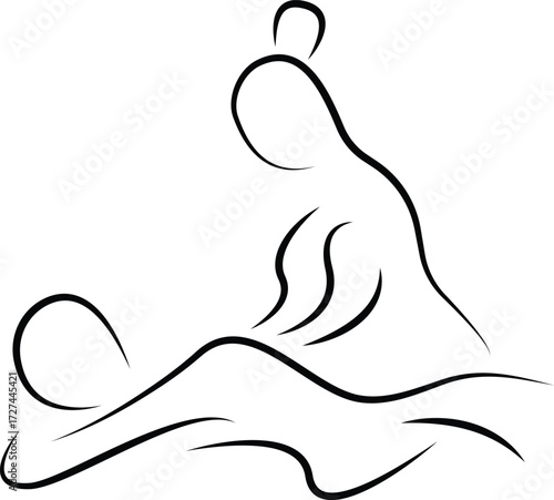 Minimalist line art depicting therapeutic massage session comfort and relaxation vector