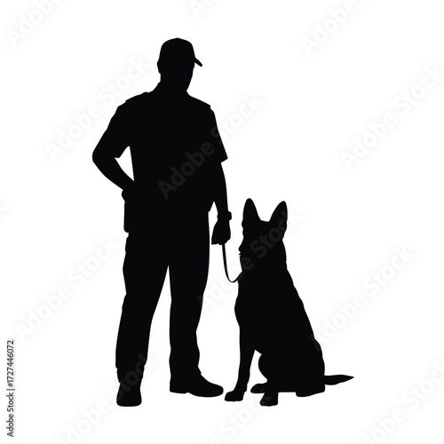 Silhouette of a police officer and a german shepherd dog