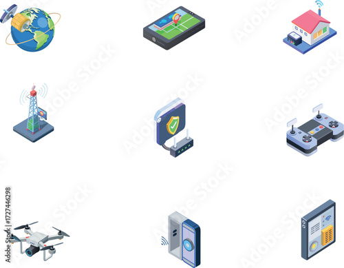 Isometric Wireless Technology and Smart Devices Icon Set