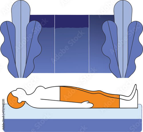 Body lying flat relaxed.