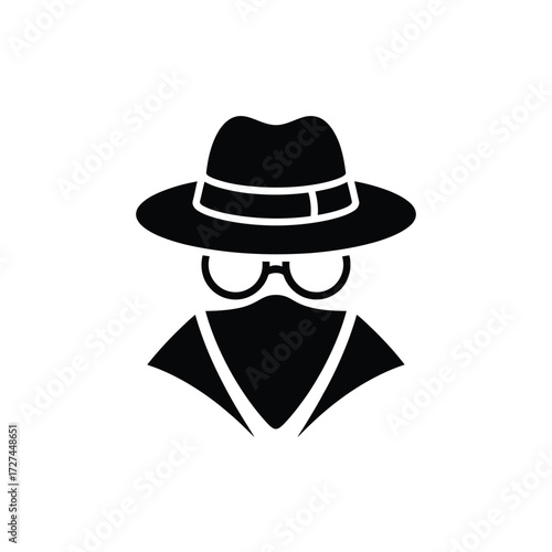Silhouette of a mysterious figure wearing a hat and glasses