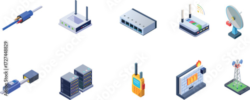 Isometric Networking and Communication Icons Set