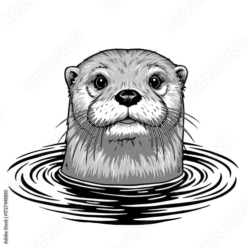 otter, drawing, lineart, illustration, minimalist, wildlife, aquatic, animal, sketch, outline, water, nature, river, mammal, whiskers, cute, black, white, wild, swimming, head, detailed, realistic, in