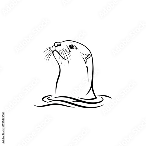 otter, drawing, lineart, illustration, minimalist, wildlife, aquatic, animal, sketch, outline, water, nature, river, mammal, whiskers, cute, black, white, wild, swimming, head, detailed, realistic, in