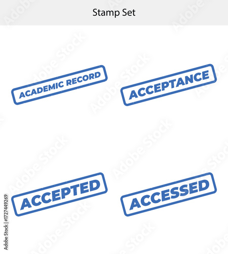 Set of Acceptance Accepted Academic Record and Accessed Stamps Isolated on White