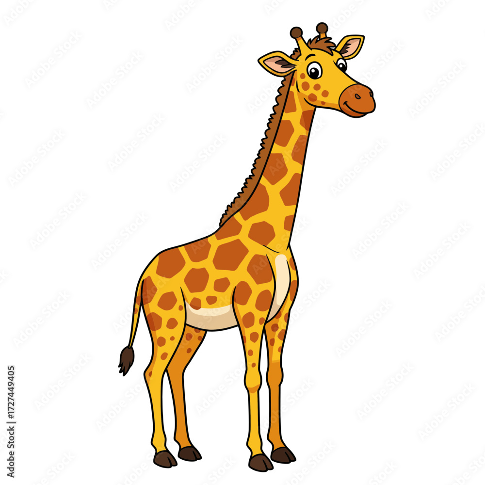 Naklejka premium giraffe, cartoon, clipart, animal, kids, cute, safari, jungle, wild, illustration, drawing, graphic, art, print, design, icon, baby, zoo, creature, tall, neck, spots, mammal, Africa, nature, yellow, w