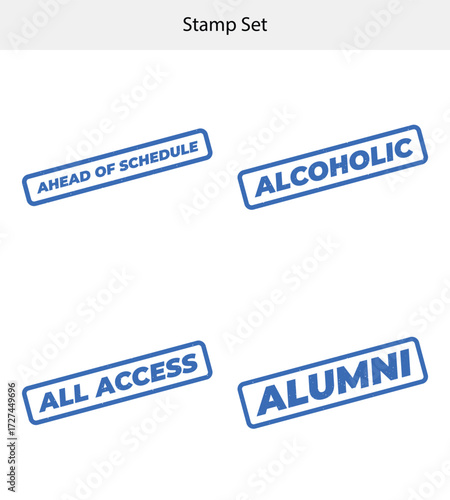 Set of Blue Rectangular Rubber Stamps on White Background