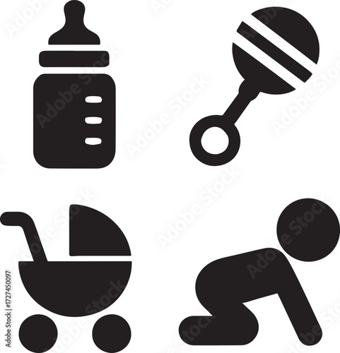 Set of baby care icons in silhouette