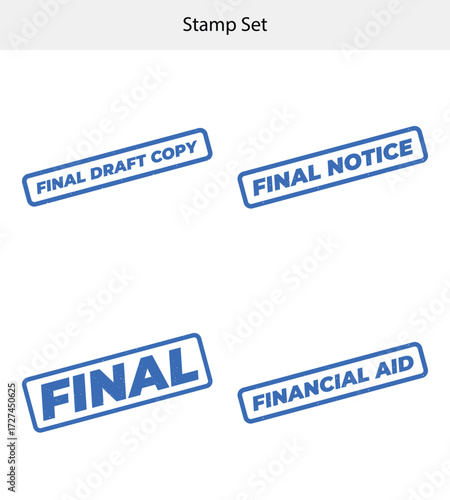 Set of Rectangular Rubber Stamps with Final Messages on Transparent Background