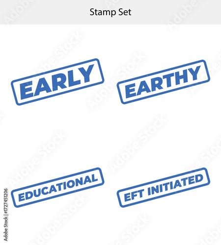Stamp Set with Blue Rounded Rectangles on White Background Texture Effect