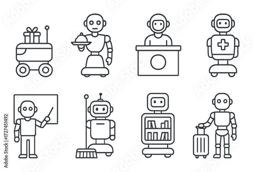 Variety of service robots with different roles and functions