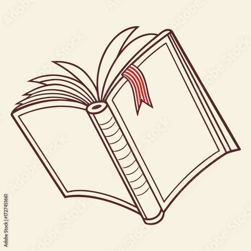 Illustration of an open book with a red striped bookmark and multiple pages displayed clearly in view