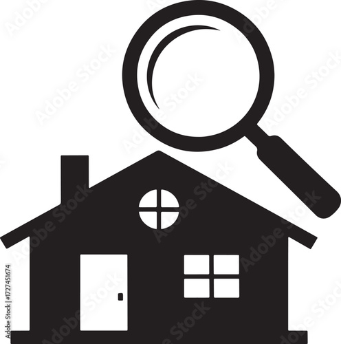 Magnifying glass over house silhouette for inspection silhouette