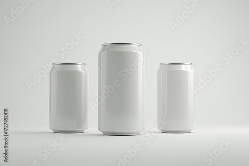 Wallpaper Mural Three blank white aluminum beverage cans on a white surface Torontodigital.ca