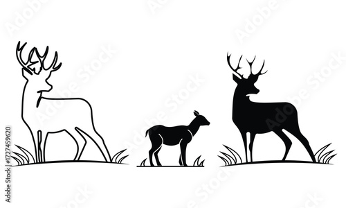 Deer icon vector on White Background. Deer Silhouette and line art illustration, design concept Deer icon. Vector illustration.