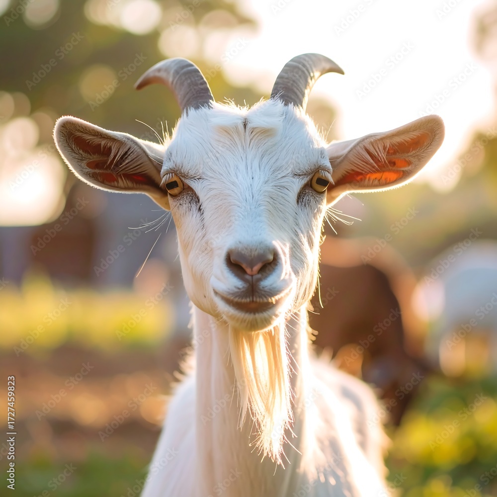 Fototapeta premium White goat in sunlight