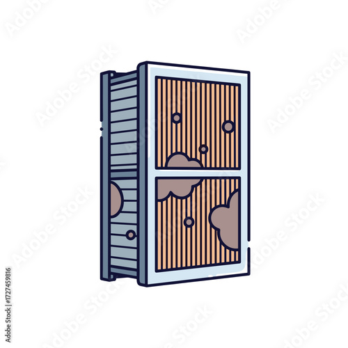 Cartoon Clogged Air Conditioner Filter Box.