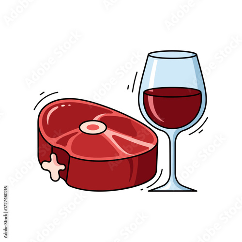 Cartoon Illustration of a Juicy Red Steak with a Bone and Marbling.
